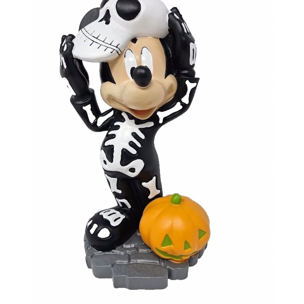 Disney Halloween Mickey Mouse Figurine With Skeleton Costume & Jack O Lantern